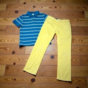 Scotch & Soda Boys size 8 Green Striped Polo Shirt & Yellow Pants